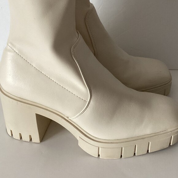 Stradivarius Women's Chunky Platform Ankle Boots Cream Ivory Booties Size 37 Y2K - Picture 2 of 12